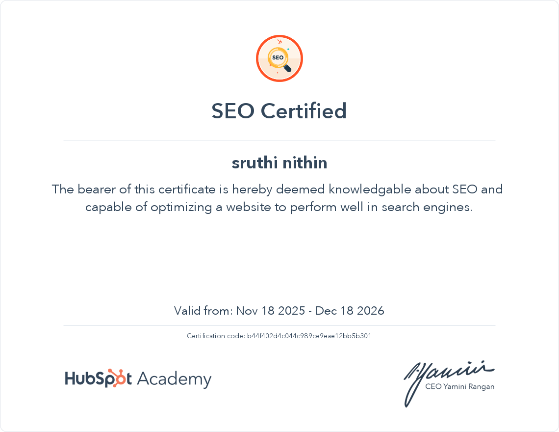 seo certificate hubspot